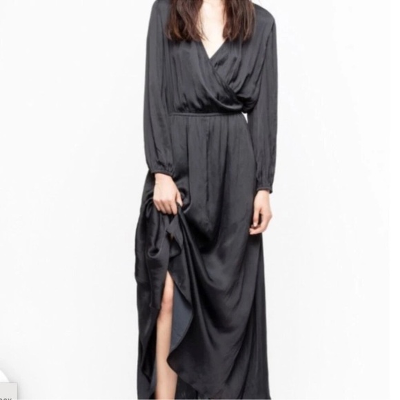 Zadig & Voltaire Dresses & Skirts - Zadig & Voltaire Black Long Wrap Maxi Evening Long Sleeve Satin Dress Size SM